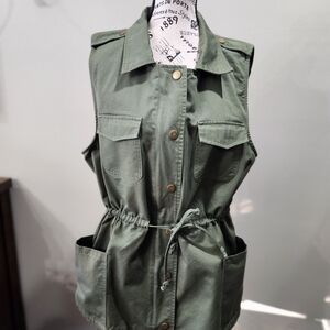 Allegra K Olive Green Vest with Adjustable Waist